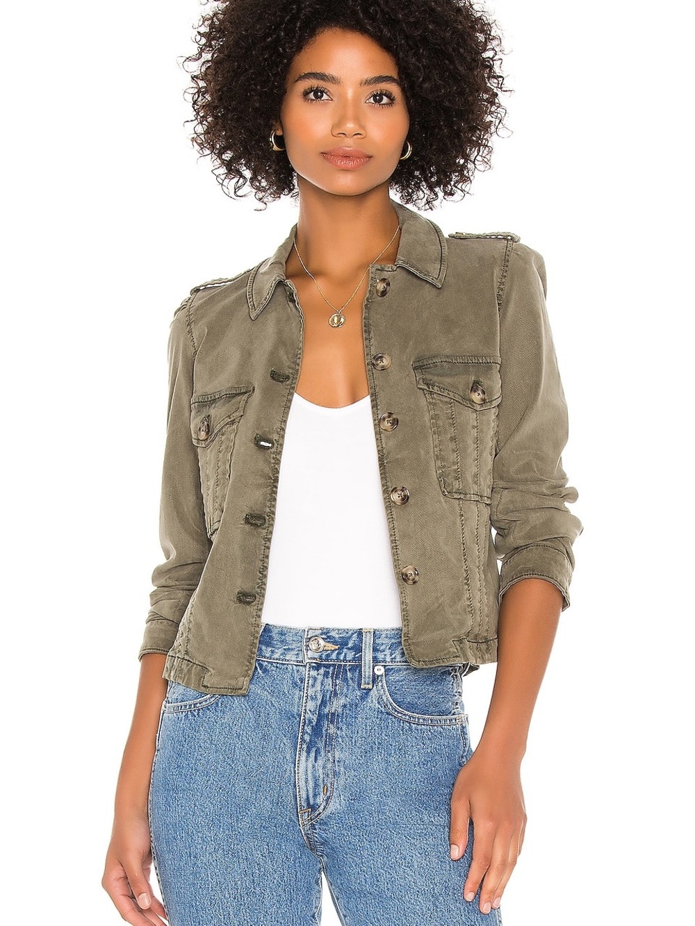 PAIGE Pacey Utility Jacket Ivy Green Puff Sleeve Medium